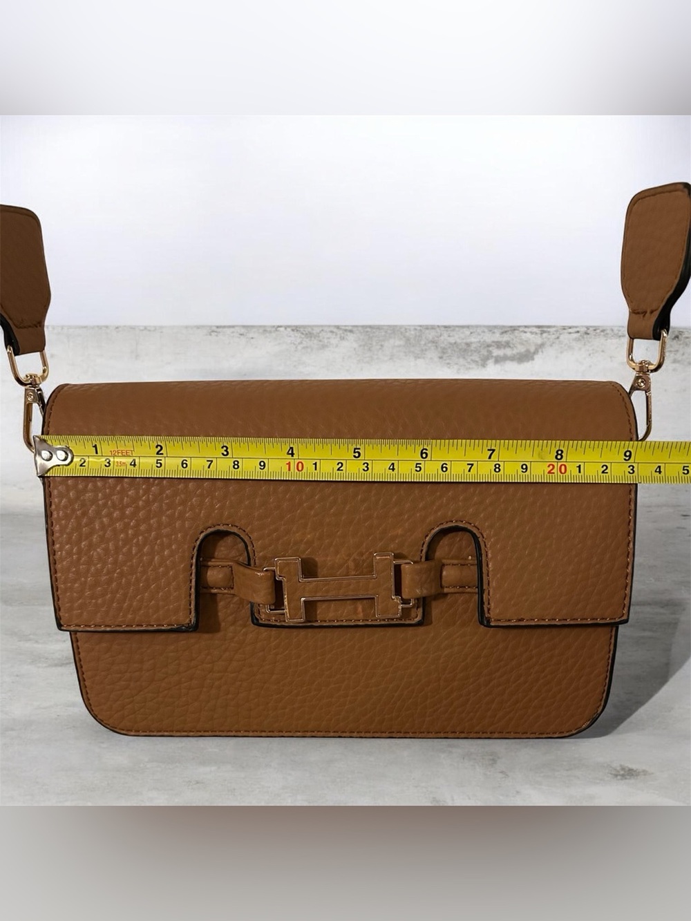 Inspired Brown Vegan Leather Crossbody Shoulder Bag with Patterned Strap